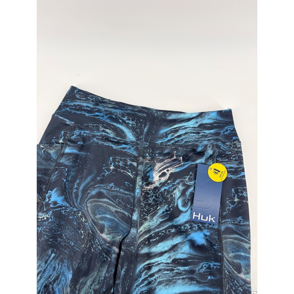 Huk Reel On Stone Shore Leggings Blue Marble Water Print UPF 30+ Small NEW